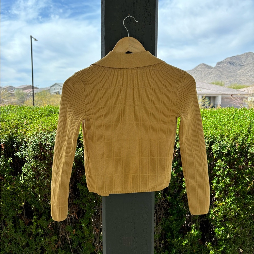 Sandro Mustard Ribbed Button-Up Cardigan - Picture 13 of 13
